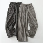 Buddha Stones Commute Striped Drawstring Design Women's Wide Leg Cotton Pants With Pockets - image 16