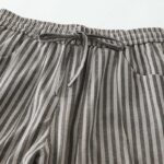 Buddha Stones Commute Striped Drawstring Design Women's Wide Leg Cotton Pants With Pockets - image 8