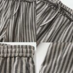 Buddha Stones Commute Striped Drawstring Design Women's Wide Leg Cotton Pants With Pockets - image 15