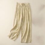 Buddha Stones Summer Plain Drawstring Zipper Design Women's Wide Leg Cotton Pants With Pockets - LemonChiffon - US12，UK/AU16，EU44 (2XL) - image 1