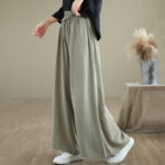 Buddha Stones Summer Plain Drawstring Zipper Design Women's Wide Leg Cotton Pants With Pockets - image 2