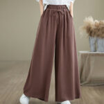 Buddha Stones Summer Plain Drawstring Zipper Design Women's Wide Leg Cotton Pants With Pockets - image 12