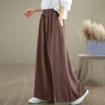 Buddha Stones Summer Plain Drawstring Zipper Design Women's Wide Leg Cotton Pants With Pockets - image 14