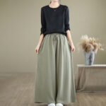 Buddha Stones Summer Plain Drawstring Zipper Design Women's Wide Leg Cotton Pants With Pockets - image 5