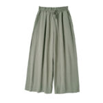 Buddha Stones Summer Plain Drawstring Zipper Design Women's Wide Leg Cotton Pants With Pockets - image 10