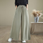 Buddha Stones Summer Plain Drawstring Zipper Design Women's Wide Leg Cotton Pants With Pockets - DarkSeaGreen - US6，UK/AU10，EU38 (XL) - image 1