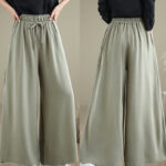 Buddha Stones Summer Plain Drawstring Zipper Design Women's Wide Leg Cotton Pants With Pockets - image 9