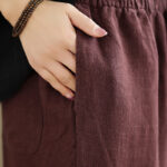 Buddha Stones Commute Retro Solid Color Women's Harem Drawstring Cotton Pants With Pockets - image 13