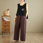 Buddha Stones Commute Retro Solid Color Women's Harem Drawstring Cotton Pants With Pockets - image 11
