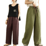 Buddha Stones Commute Retro Solid Color Women's Harem Drawstring Cotton Pants With Pockets - image 26
