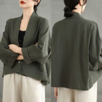 Buddha Stones Casual Vintage Plain Long Sleeve Open Front Cardigan Cotton Linen Jacket With Pockets - image 19