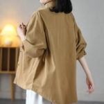 Buddha Stones Vintage Casual Pure Colir Lapel Women's Cotton Jacket With Pockets - image 3
