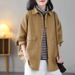 Buddha Stones Vintage Casual Pure Colir Lapel Women's Cotton Jacket With Pockets - Goldenrod - US14，UK/AU18，EU46 (2XL) - image 1