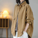 Buddha Stones Vintage Casual Pure Colir Lapel Women's Cotton Jacket With Pockets - image 2
