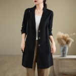 Buddha Stones Casual Fall Buttons Design Lapel Women's Cotton Linen Coat With Pockets - Black - US8-10，UK/AU12-14，EU40-42 (2XL) - image 1