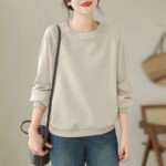 Buddha Stones Fall Plain Crew Neck Cotton Pullover Women's Sweatshirt  - AntiqueWhite - US14，UK/AU18，EU46 (2XL) - image 1