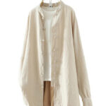 Buddha Stones Women's Solid Color Simple Chinese Frog-Button Design Cotton Linen Shirt - image 11