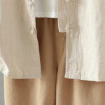 Buddha Stones Women's Solid Color Simple Chinese Frog-Button Design Cotton Linen Shirt - image 9