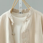 Buddha Stones Women's Solid Color Simple Chinese Frog-Button Design Cotton Linen Shirt - image 3