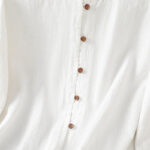 Buddha Stones Spring Solid Color Simple Hem Slit Design Cotton Linen Women's Shirt - image 15