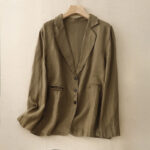 Buddha Stones Commute Retro Pure Color Lapel Cotton Linen Women's Jacket With Pockets - DarkGoldenrod - US14，UK/AU18，EU46 (2XL) - image 1
