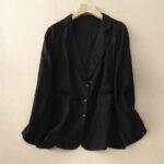 Buddha Stones Commute Retro Pure Color Lapel Cotton Linen Women's Jacket With Pockets - Black - US14，UK/AU18，EU46 (2XL) - image 5