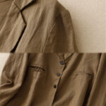 Buddha Stones Commute Retro Pure Color Lapel Cotton Linen Women's Jacket With Pockets - image 3