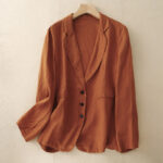 Buddha Stones Commute Retro Pure Color Lapel Cotton Linen Women's Jacket With Pockets - OrangeRed - US14，UK/AU18，EU46 (2XL) - image 14