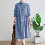Buddha Stones Small Grid Pattern Cotton Linen Women's Maxi Dress With Pockets - CornflowerBlue - US8-10，UK/AU12-14，EU40-42 (2XL) - image 1