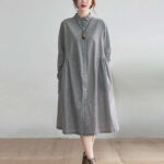 Buddha Stones Small Grid Pattern Cotton Linen Women's Maxi Dress With Pockets - LightSlateGray - US8-10，UK/AU12-14，EU40-42 (2XL) - image 4