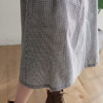 Buddha Stones Small Grid Pattern Cotton Linen Women's Maxi Dress With Pockets - image 17