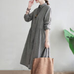 Buddha Stones Small Grid Pattern Cotton Linen Women's Maxi Dress With Pockets - image 13