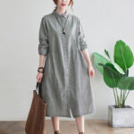 Buddha Stones Small Grid Pattern Cotton Linen Women's Maxi Dress With Pockets - image 10