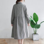 Buddha Stones Small Grid Pattern Cotton Linen Women's Maxi Dress With Pockets - image 6
