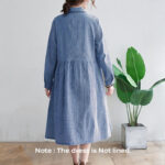 Buddha Stones Small Grid Pattern Cotton Linen Women's Maxi Dress With Pockets - image 2