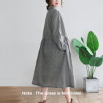 Buddha Stones Small Grid Pattern Cotton Linen Women's Maxi Dress With Pockets - image 5