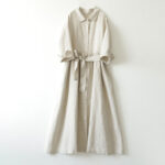 Buddha Stones Casual Plain Lace-up Stand Collar Linen Midi Dress With Pockets - Beige - US8-10，UK/AU12-14，EU40-42 (2XL) - image 9