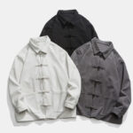 Buddha Stones Long Sleeve Frog-button Design Men's Polyester Jacket Shirt With Pockets - image 29
