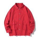 Buddha Stones Long Sleeve Button Stand Collar Design Men's Cotton Jacket Shirt With Pockets - Crimson - US/UK/AU50，EU60 (5XL) - image 11