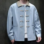 Buddha Stones Men's Long Sleeve Frog-Button Cotton Long Sleeve Shirt With Pockets - LightSkyBlue - US/UK/AU46，EU56 (5XL) - image 14