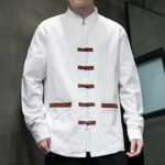 Buddha Stones Men's Stand Collar Frog-button Cotton Linen Long Sleeve Shirt With Pockets - image 5