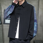 Buddha Stones Men's Flower Pattern Stitching Cotton Blend Long Sleeve Shirt - image 6