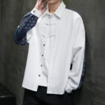 Buddha Stones Men's Flower Pattern Stitching Cotton Blend Long Sleeve Shirt - image 10