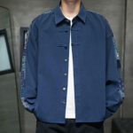 Buddha Stones Men's Flower Pattern Stitching Cotton Blend Long Sleeve Shirt - SteelBlue - US/UK/AU50，EU60 (5XL) - image 17