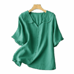 Buddha Stones Casual Plain Button Half Sleeve Middy Collar Cotton Women's Shirt - image 4