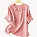 Buddha Stones Casual Plain Button Half Sleeve Middy Collar Cotton Women's Shirt - image 25
