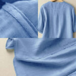 Buddha Stones Casual Plain Button Half Sleeve Middy Collar Cotton Women's Shirt - image 15