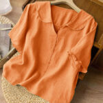 Buddha Stones Casual Plain Button Half Sleeve Middy Collar Cotton Women's Shirt - image 10