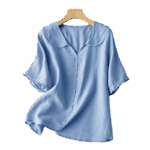 Buddha Stones Casual Plain Button Half Sleeve Middy Collar Cotton Women's Shirt - image 14