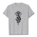 Buddha Stones Om Sanskrit Lotus Flower Pattern Meditation Cotton Tee T-shirt - LightGrey - 2XL - image 20